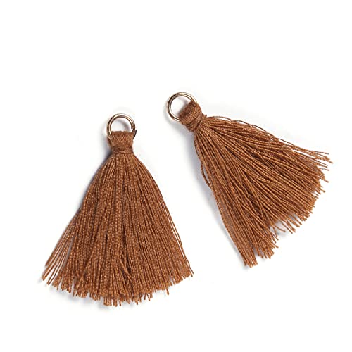 Blausky 100 Stück Mini Quasten Anhänger,3 cm Bunte Quaste,Mini Tassel Charm,Seidig Weiche Bunte Quasten,Handgefertigtes Quasten für Schmuckherstellung DIY Bastelzubehör Lesezeichen Wohnkultur,Kaffee von Blausky