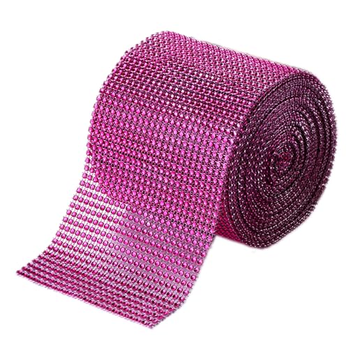 Blausky 12cm x 2 Yards Strass Mesh Ribbon,24 Reihen Galvanik Kunststoff Strassband,Kristall Diamant Dekoration Band Glitzerband zum Aufnähen für Hochzeit Geburtstag Bordüre DIY Handwerk,Rosenrot von Blausky