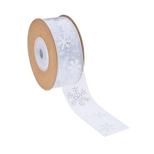 Blausky 2.5 cm x 10 Yards Schneeflocke Bänder,Weihnachtsbänder,Bänder zum Basteln,Schiere Chiffonband,Dekoband,Tüllband für Geschenkverpackung Kranz Weihnachtsschleife Dekoration,Weiß von Blausky