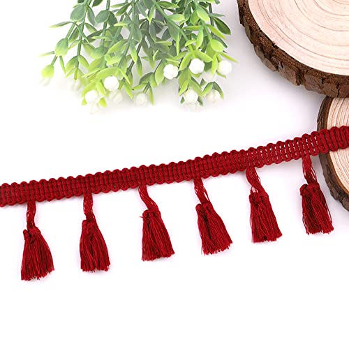 Blausky 3 Yards Quastenborte,Quasten-Nähkantenbesatz,Fransenband zum Nähen,Farbige Fransenborte,Fransen Trim,Dekorativer Besatz für Vorhang Lampenschirm Kostüm Tischdecke,Breite 4 cm,Weinrot von Blausky