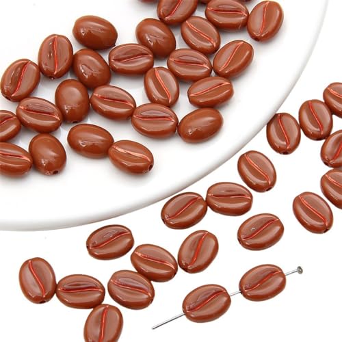 Blausky 300 Stück Acryl Kaffeebohnen Perlen,Künstliche Kaffee Bohnen Bastelperlen zum Auffädeln Lose Perlen für Schmuckherstellung Handwerk Dekoration und Vasenfüller 11x8mm,Braun-Rot von Blausky