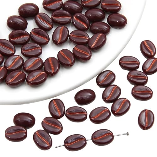 Blausky 300 Stück Acryl Kaffeebohnen Perlen,Künstliche Kaffee Bohnen Bastelperlen zum Auffädeln Lose Perlen für Schmuckherstellung Handwerk Dekoration und Vasenfüller 11x8mm,Rotbraun-Rot von Blausky