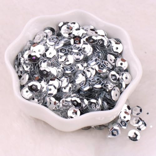 Blausky 3000 Stück（ca.10g） Lose Pailletten zum Basteln,Pailletten aus PVC mit Löchern,Runde Bestickte Pailletten,6 mm Glitzer Pailletten zum Aufnähen Aufkleben Auffädeln DIY Kunsthandwerk,Silber von Blausky