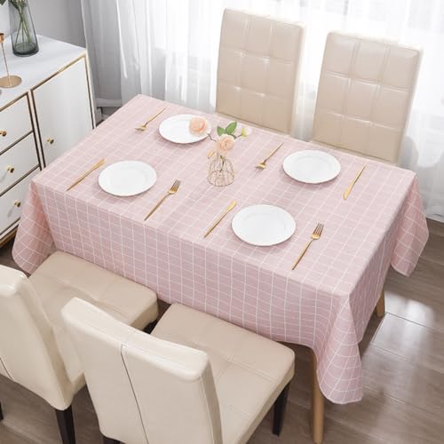 Blausky 4 Stück Karierte Tischdecke,Quadratisch Kunststoff Abwaschbar Tischdecke,Tischdecke aus PEVA,Abwischbar,Plastik Wasserdicht Tischtuch,für Küchen Esszimmer Tische,137 x 137 cm,Rosa (dick) von Blausky