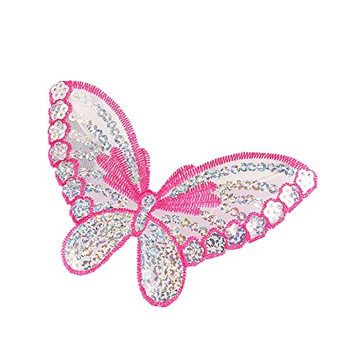 Blausky 5 Stück Patches zum Aufbügeln,Pailletten-Schmetterling Aufnäher,Bestickte Aufnäher,Glitzer-Patch,Farbe Großer Flicken,Patches zum Aufnäher,Butterfly-Stoffaufnäher,15 x 8.5 cm,Rosé von Blausky