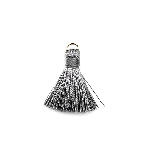 Blausky 50 Stück Handgemachte Quaste Anhänger,2 cm Troddel,Seidig Weiche Quasten,Mini Tassel Charm für Ohrringe Tasche Basteln Schlüsselanhänger Lesezeichen DIY Handwerk Zubehör,Dunkelgrau von Blausky