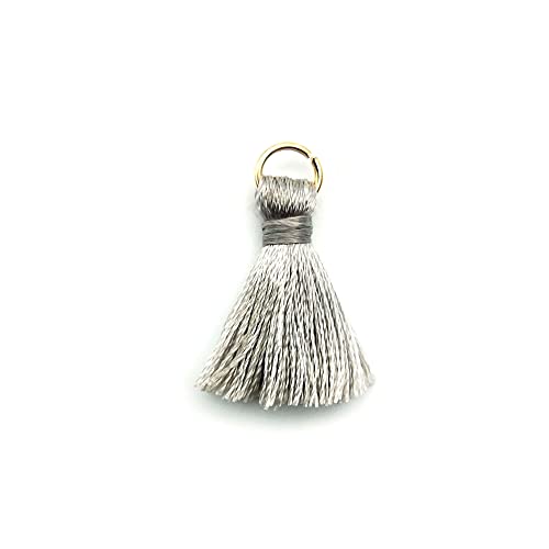 Blausky 50 Stück Handgemachte Quaste Anhänger,2 cm Troddel,Seidig Weiche Quasten,Mini Tassel Charm für Ohrringe Tasche Basteln Schlüsselanhänger Lesezeichen DIY Handwerk Zubehör,Grau von Blausky