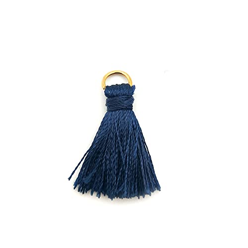 Blausky 50 Stück Handgemachte Quaste Anhänger,2 cm Troddel,Seidig Weiche Quasten,Mini Tassel Charm für Ohrringe Tasche Basteln Schlüsselanhänger Lesezeichen DIY Handwerk Zubehör,Marineblau von Blausky