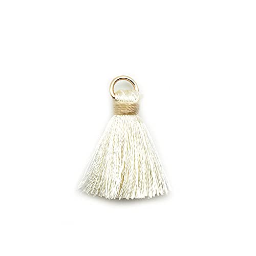 Blausky 50 Stück Handgemachte Quaste Anhänger,2 cm Troddel,Seidig Weiche Quasten,Mini Tassel Charm für Ohrringe Tasche Basteln Schlüsselanhänger Lesezeichen DIY Handwerk Zubehör,Milchig von Blausky