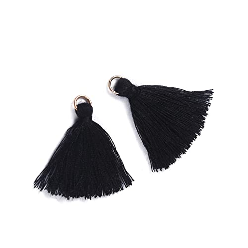 Blausky 50 Stück Mini Quasten Anhänger,3 cm Bunte Quaste,Mini Tassel Charm,Seidig Weiche Bunte Quasten,Handgefertigtes Quasten für Schmuckherstellung DIY Bastelzubehör Lesezeichen Wohnkultur,Schwarz von Blausky