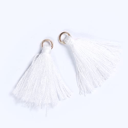 Blausky 50 Stück Mini Quasten Anhänger,3 cm Bunte Quaste,Mini Tassel Charm,Seidig Weiche Bunte Quasten,Handgefertigtes Quasten für Schmuckherstellung DIY Bastelzubehör Lesezeichen Wohnkultur,Weiß von Blausky