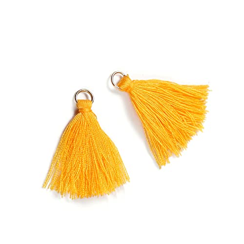 Blausky 50 Stück Mini Quasten Anhänger,3 cm Bunte Quaste,Mini Tassel Charm,Seidig Weiche Bunte Quasten,Handgefertigtes Quasten für Schmuckherstellung DIY Bastelzubehör Lesezeichen Wohnkultur,Gold von Blausky