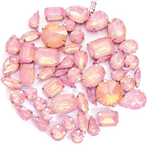 Blausky 50 Stück Strasssteine zum Aufnähen,Metall Prong Einstellung Flatback Kristalle,Glitzersteine Formen vermischen Strasssteinen Handgenähtes Diamant-Zubehör für DIY-Kleidung Brautschuhe,Rosa A von Blausky