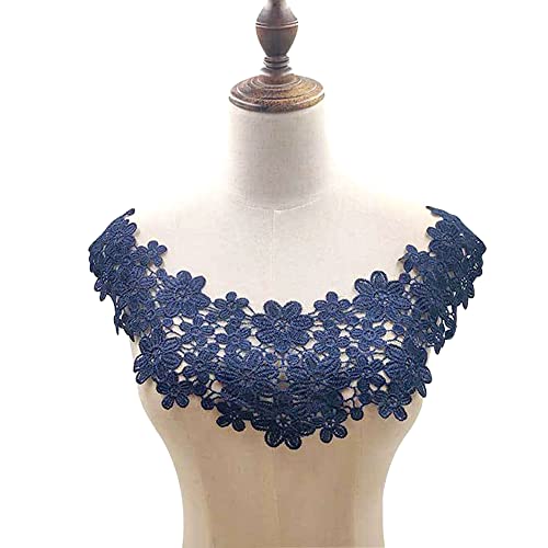 Blausky Aushöhlen Lace Falscher Kragen für Frauen,Dreidimensionale Blumen Applique,Bestickte Kragen,Stickerei Ausschnitt,für Nähen,DIY,Kostüm Kleidung Hochzeitskleid Deko am Ausschnitt,Dunkelblau von Blausky