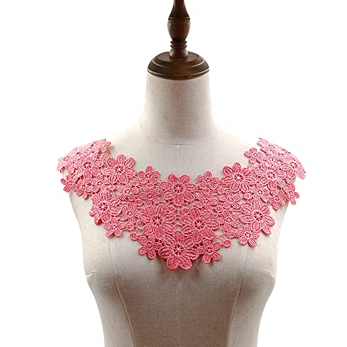 Blausky Aushöhlen Lace Falscher Kragen für Frauen,Dreidimensionale Blumen Applique,Bestickte Kragen,Stickerei Ausschnitt,für Nähen,DIY,Kostüm Kleidung Hochzeitskleid Deko am Ausschnitt,Dunkelrosa von Blausky