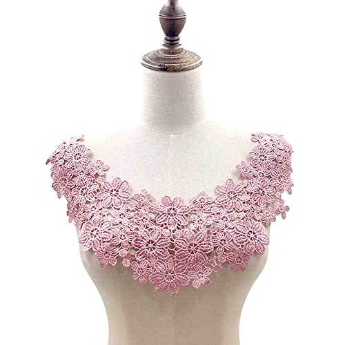 Blausky Aushöhlen Lace Falscher Kragen für Frauen,Dreidimensionale Blumen Applique,Bestickte Kragen,Stickerei Ausschnitt,für Nähen,DIY,Kostüm Kleidung Hochzeitskleid Deko am Ausschnitt,Altrosa von Blausky