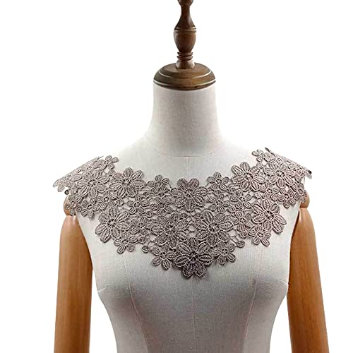 Blausky Aushöhlen Lace Falscher Kragen für Frauen,Dreidimensionale Blumen Applique,Bestickte Kragen,Stickerei Ausschnitt,für Nähen,DIY,Kostüm Kleidung Hochzeitskleid Deko am Ausschnitt,Braun von Blausky