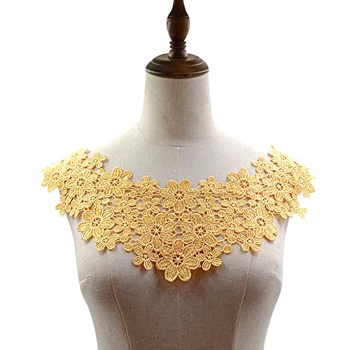 Blausky Aushöhlen Lace Falscher Kragen für Frauen,Dreidimensionale Blumen Applique,Bestickte Kragen,Stickerei Ausschnitt,für Nähen,DIY,Kostüm Kleidung Hochzeitskleid Deko am Ausschnitt,Gelb von Blausky