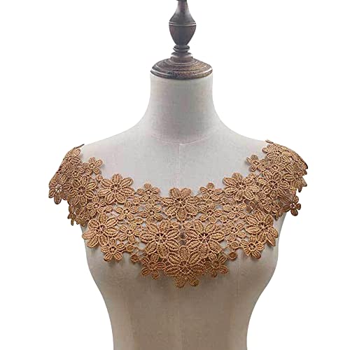 Blausky Aushöhlen Lace Falscher Kragen für Frauen,Dreidimensionale Blumen Applique,Bestickte Kragen,Stickerei Ausschnitt,für Nähen,DIY,Kostüm Kleidung Hochzeitskleid Deko am Ausschnitt,Kaffee von Blausky