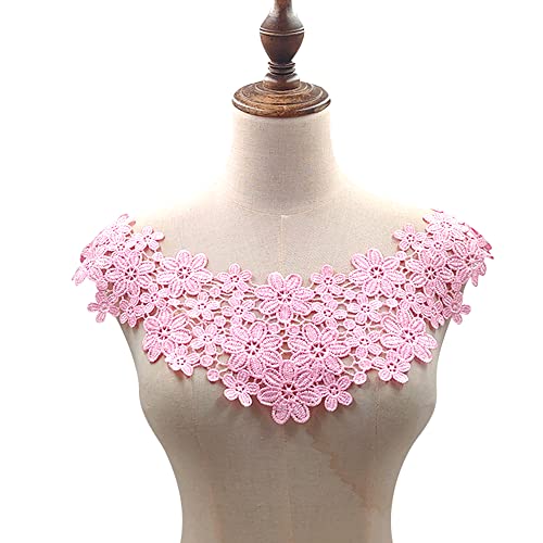 Blausky Aushöhlen Lace Falscher Kragen für Frauen,Dreidimensionale Blumen Applique,Bestickte Kragen,Stickerei Ausschnitt,für Nähen,DIY,Kostüm Kleidung Hochzeitskleid Deko am Ausschnitt,Rosa A von Blausky