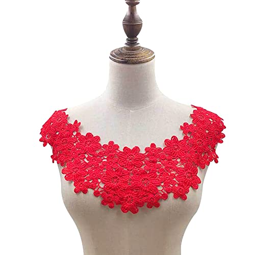 Blausky Aushöhlen Lace Falscher Kragen für Frauen,Dreidimensionale Blumen Applique,Bestickte Kragen,Stickerei Ausschnitt,für Nähen,DIY,Kostüm Kleidung Hochzeitskleid Deko am Ausschnitt,Rot von Blausky