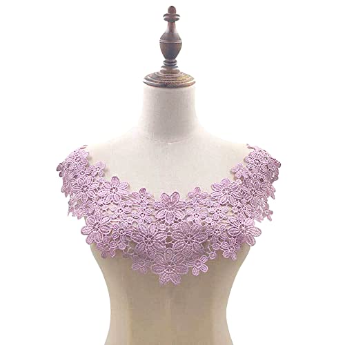 Blausky Aushöhlen Lace Falscher Kragen für Frauen,Dreidimensionale Blumen Applique,Bestickte Kragen,Stickerei Ausschnitt,für Nähen,DIY,Kostüm Kleidung Hochzeitskleid Deko am Ausschnitt,Violett von Blausky