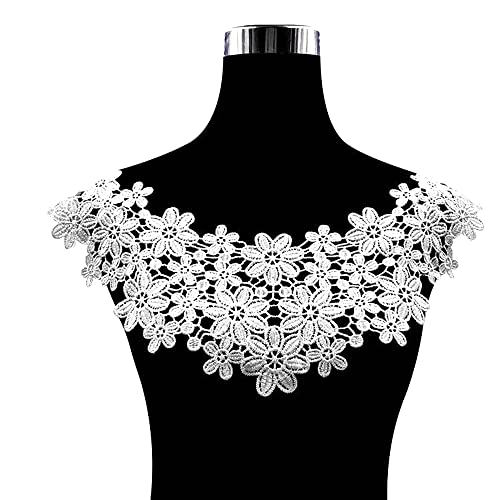 Blausky Aushöhlen Lace Falscher Kragen für Frauen,Dreidimensionale Blumen Applique,Bestickte Kragen,Stickerei Ausschnitt,für Nähen,DIY,Kostüm Kleidung Hochzeitskleid Deko am Ausschnitt,Weiß von Blausky