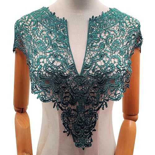 Blausky Spitzenkragen,Einsatzkragen Kragen,Aushöhlen Lace Falscher Kragen für Frauen,Dreidimensionale Blumen Applique,Bestickte Kragen,für Nähen,DIY,Deko am Ausschnitt,Kragen hinten,Dunkelgrün von Blausky