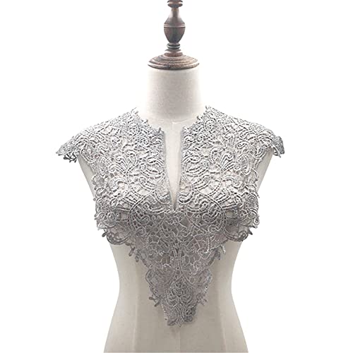 Blausky Spitzenkragen,Einsatzkragen Kragen,Aushöhlen Lace Falscher Kragen für Frauen,Dreidimensionale Blumen Applique,Bestickte Kragen,für Nähen,DIY,Deko am Ausschnitt,Kragen hinten,Grau von Blausky