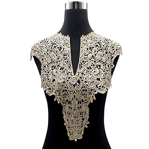 Blausky Spitzenkragen,Einsatzkragen Kragen,Aushöhlen Lace Falscher Kragen für Frauen,Dreidimensionale Blumen Applique,Bestickte Kragen,für Nähen,DIY,Deko am Ausschnitt,Kragen hinten,Khaki von Blausky