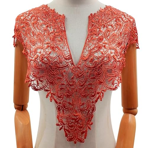 Blausky Spitzenkragen,Einsatzkragen Kragen,Aushöhlen Lace Falscher Kragen für Frauen,Dreidimensionale Blumen Applique,Bestickte Kragen,für Nähen,DIY,Deko am Ausschnitt,Kragen hinten,Orange-Rot von Blausky