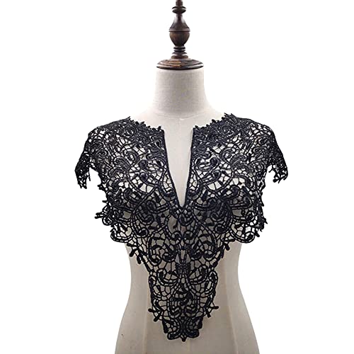 Blausky Spitzenkragen,Einsatzkragen Kragen,Aushöhlen Lace Falscher Kragen für Frauen,Dreidimensionale Blumen Applique,Bestickte Kragen,für Nähen,DIY,Deko am Ausschnitt,Kragen hinten,Schwarz von Blausky