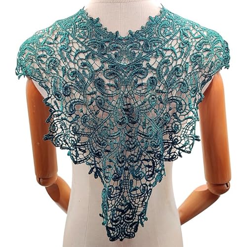 Blausky Spitzenkragen,Einsatzkragen Kragen,Aushöhlen Lace Falscher Kragen für Frauen,Dreidimensionale Blumen Applique,Bestickte Kragen,für Nähen,DIY,Deko am Ausschnitt,Kragen vorne,Dunkelgrün von Blausky