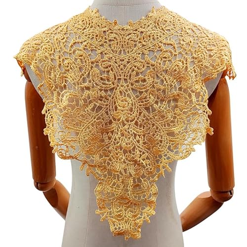 Blausky Spitzenkragen,Einsatzkragen Kragen,Aushöhlen Lace Falscher Kragen für Frauen,Dreidimensionale Blumen Applique,Bestickte Kragen,für Nähen,DIY,Deko am Ausschnitt,Kragen vorne,Gelb von Blausky