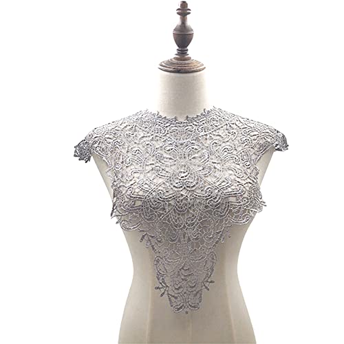 Blausky Spitzenkragen,Einsatzkragen Kragen,Aushöhlen Lace Falscher Kragen für Frauen,Dreidimensionale Blumen Applique,Bestickte Kragen,für Nähen,DIY,Deko am Ausschnitt,Kragen vorne,Grau von Blausky