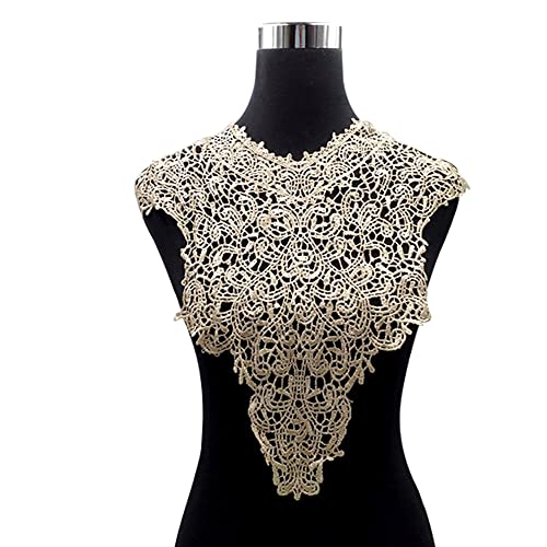 Blausky Spitzenkragen,Einsatzkragen Kragen,Aushöhlen Lace Falscher Kragen für Frauen,Dreidimensionale Blumen Applique,Bestickte Kragen,für Nähen,DIY,Deko am Ausschnitt,Kragen vorne,Khaki von Blausky