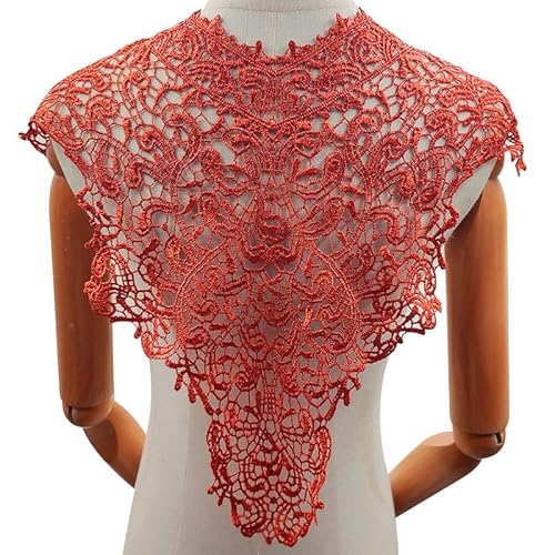 Blausky Spitzenkragen,Einsatzkragen Kragen,Aushöhlen Lace Falscher Kragen für Frauen,Dreidimensionale Blumen Applique,Bestickte Kragen,für Nähen,DIY,Deko am Ausschnitt,Kragen vorne,Orange-Rot von Blausky