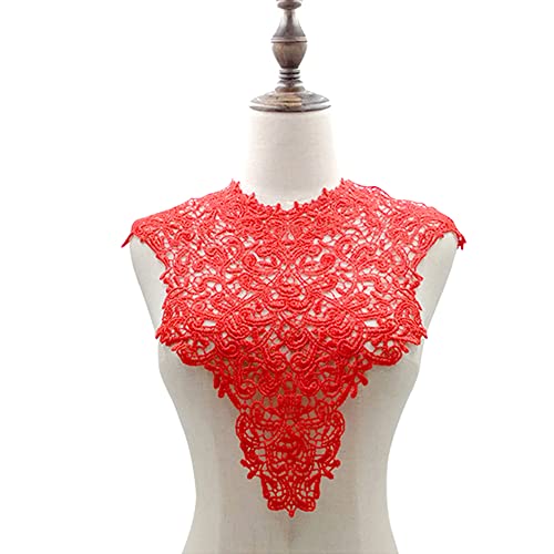 Blausky Spitzenkragen,Einsatzkragen Kragen,Aushöhlen Lace Falscher Kragen für Frauen,Dreidimensionale Blumen Applique,Bestickte Kragen,für Nähen,DIY,Deko am Ausschnitt,Kragen vorne,Rot von Blausky