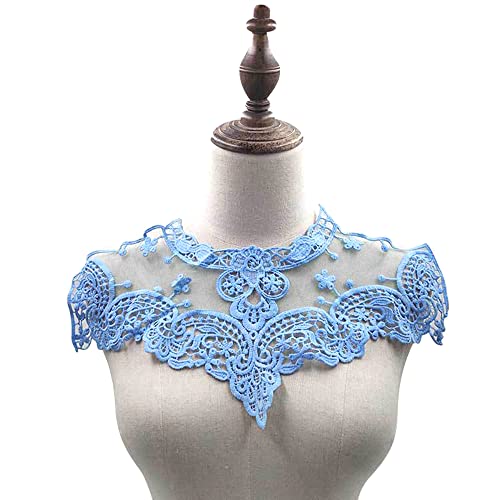 Stickerei Ausschnitt,Spitze Kragen,Spitze Applique Patch,Bestickte Tüll Kragen Applikation,Aushöhlen Lace Falscher Kragen für Frauen Dame Edles Kleid Nähen DIY Brautkleid Kleidung Zubehör,Himmelblau von Blausky