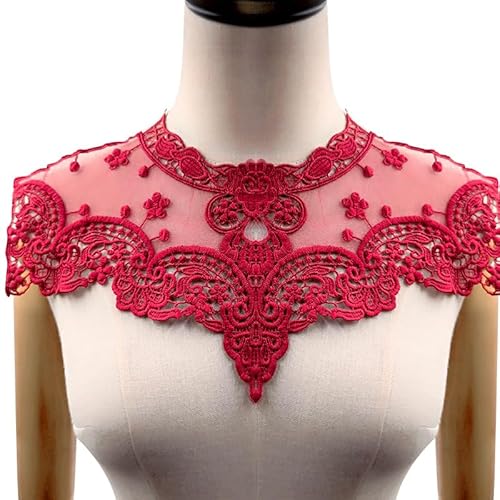 Stickerei Ausschnitt,Spitze Kragen,Spitze Applique Patch,Bestickte Tüll Kragen Applikation,Aushöhlen Lace Falscher Kragen für Frauen Dame Edles Kleid Nähen DIY Brautkleid Kleidung Zubehör,Weinrot von Blausky