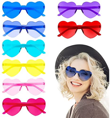 8 Stück Herz Sonnenbrille,Herzbrille Partybrille Retro Party Sonnenbrille,Bunte Randlose Party Brille,Herz Party Brillen,Hippie Herzförmige Brille,Herzbrillen Partybrillen für Kinder,Damen Mädchen von Blcculi