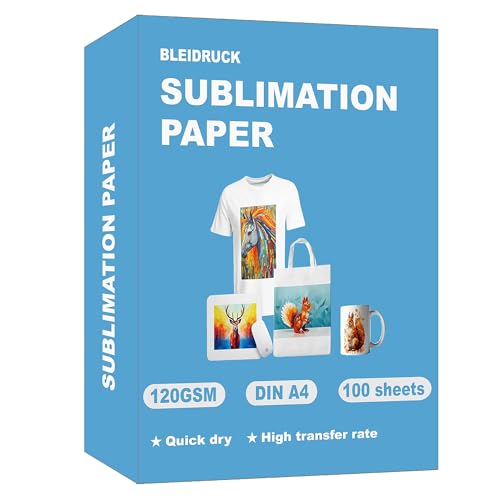 100 Blatt Sublimationspapier DIN A4 (210 x 297 mm), 120 g/m² Sublimation Paper Kompatibel mit Inkjet Drucker Sublimationsdruckern von Bleidruck