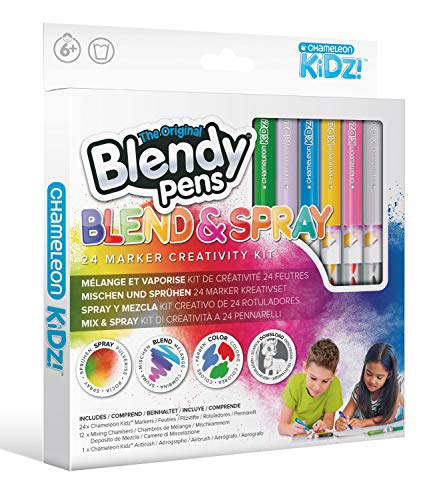 Blendy Pens Blend & Spray Set mit 24 Filzstifte, 12 Farbstifte Mischkammern und 1 Airbrush, Aquarell Zauberstifte, Marker in 24 Farben für tolle Farbverläufe, Kreativset für Kinder ab 6 Jahren von Blendy Pens