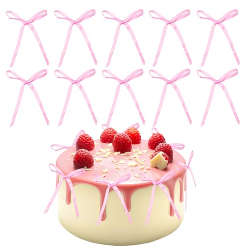 Bliceon 20 Stück hellrosa Schleifenkuchenaufsätze – Kuchendekoration Picks für Babypartys, Kindergeburtstage, Hochzeiten und Jubiläen – Partyzubehör für Kuchen und Desserts von Bliceon