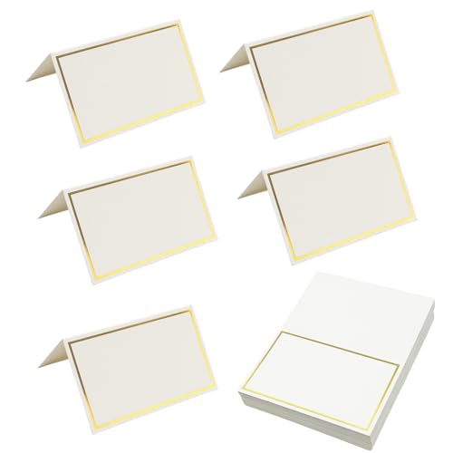 Bliceon 50 Stück Blanko-Platzkarten mit Goldfolienrand für Tischgedeck – elegante Tischsitz-Namenskarten für Hochzeiten, Bankette, Dinnerpartys – gefaltete Größe 5,1 x 9,5 cm (schwarz) von Bliceon