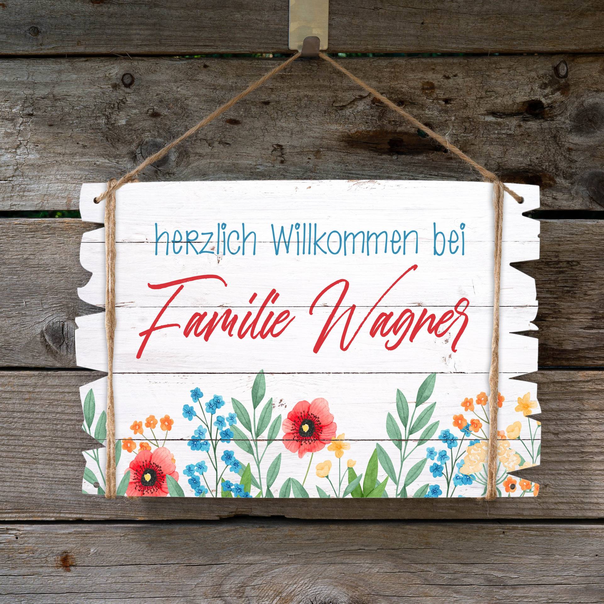 Holzschild "Herzlich Willkommen" - Wildblumen 02 Mit Deinem Wunschnamen Personalisierbar von BlimmelBlammel