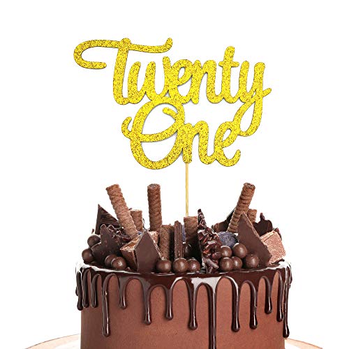 BlingABC 21 Twenty One Gold Glitzer Kuchendekoration, 21 Years Old Happy Birthday Cheers to 21 Years 21st Anniversary Party Dekorationen Supplies von BlingABC