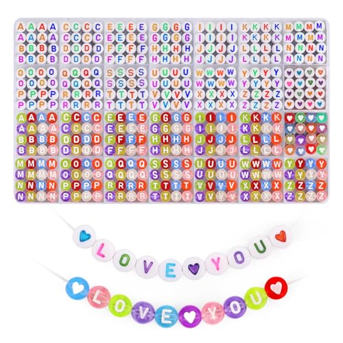 Blingfun 1850PCS Alphabet Perlen Set,Doppelte bunte A-Z Buchstabe Perlen, 28 Arten Alphabet Perlen für Armbänder machen, Herz Perlen für Freundschaft Armband Kit (colorful/colorful) von Blingfun