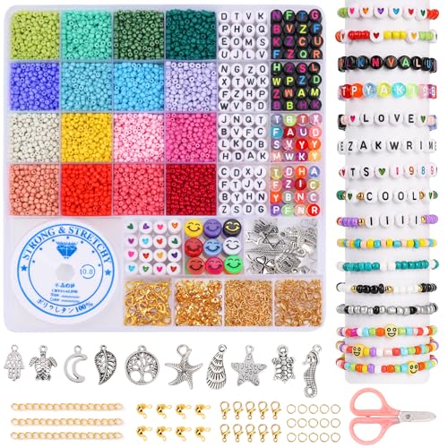 8100PCS 3MM Perlen Für Armbänder, Diy alphabet freundschaft armband，Perlen Zum Auffädeln Set Für Kinder Feiertage, für Geburtstage,Selber Machen Armband Halskette Handwerk Geschenk für junge Mädche von Blingfun