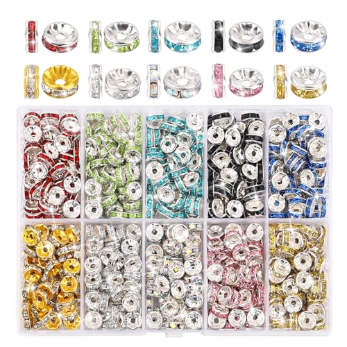 Abstandshalter für Schmuckherstellung, 700 Stück Strass-Abstandshalter für Armbänder, Halsketten, Armbänder, Charms, 10 Farben von Blingfun